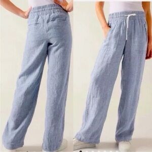 Athleta Cabo Linen Wide Leg Pant Chambray Blue Drawstring size 6